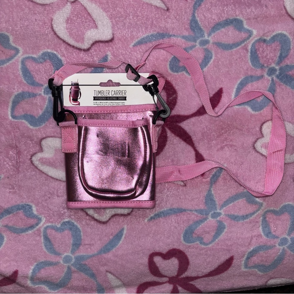 Metallic Pink Tumbler Carrier Crossbody